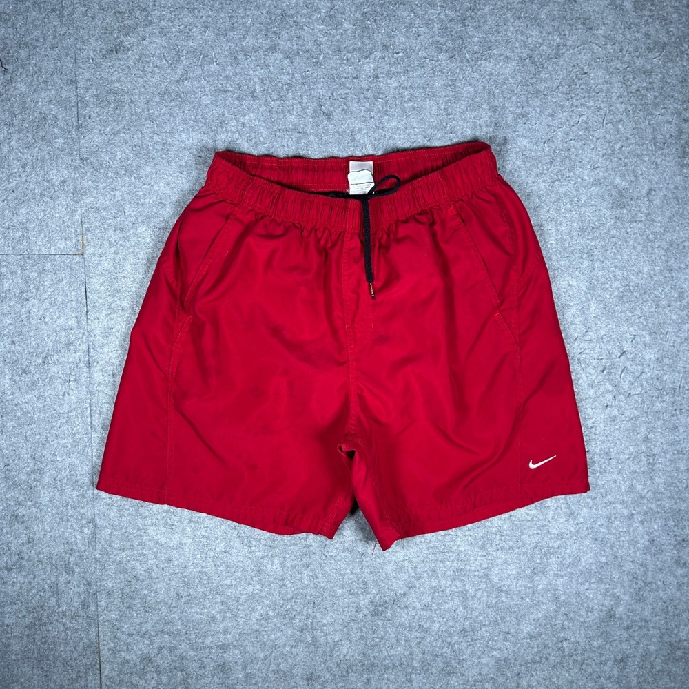 Nike Swim Shorts Mens Small Red Trunks Mesh Lined Athletic Gym Running Beach